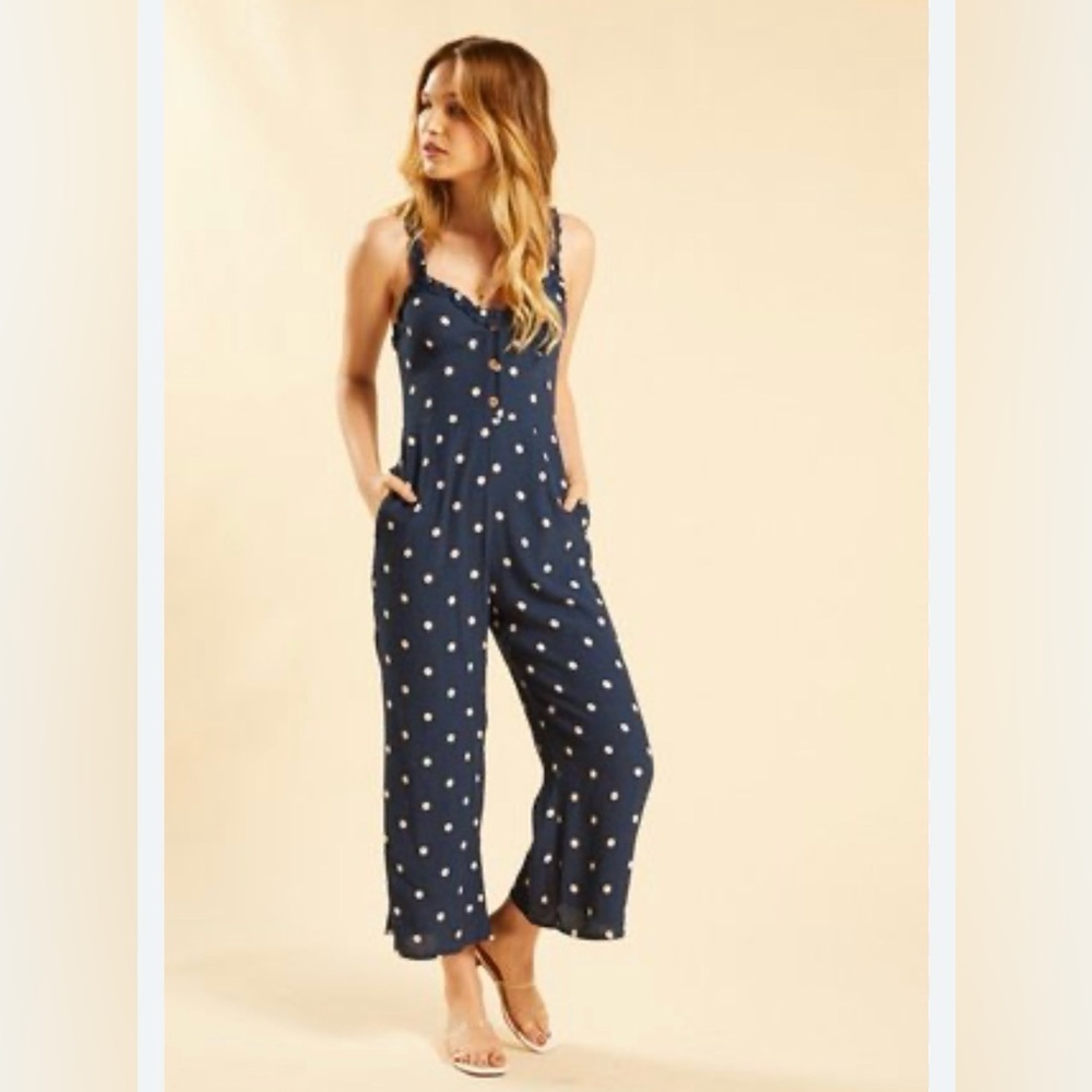 Faithfull the Brand Blue and White Jumpsuit